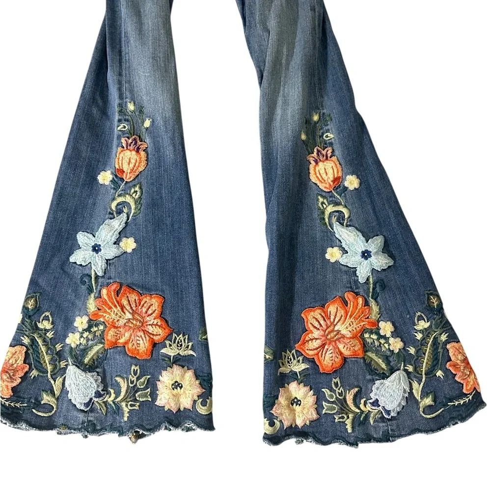 DRIFTWOOD Blue Flare Jeans with Floral Embroidery - Picture 6 of 12